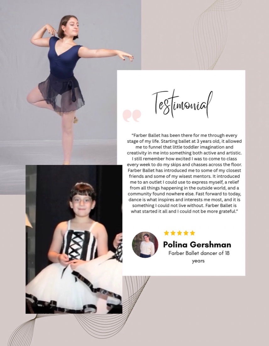 Testimonial from Polina Gershman, Farber Ballet dancer of 18 years